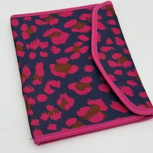 Pink Navy Leopard Print Tablet Sleeve Case Padded Portfolio Organizer 10.5x8in